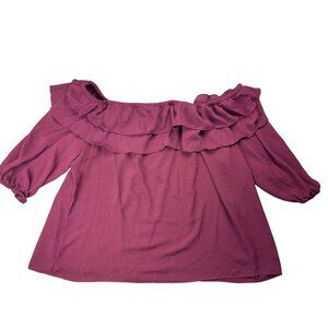 Vince Camuto Women's Top Burgundy Ruffle Pop Over Short Sleeve Plus Size 3X NEW